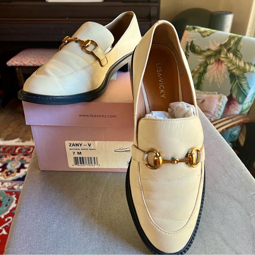 Lisa Vicky Cream Leather Loafers for Women